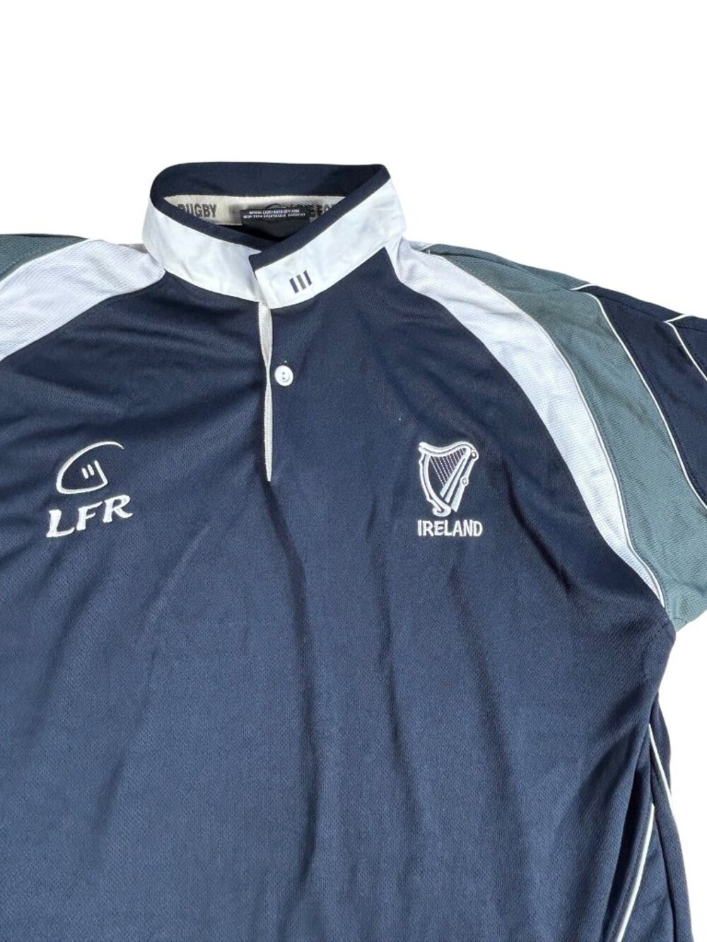 NEW Live for Rugby Ireland Rugby Polo Shirt Sz L LFR Navy White Collar Cooling